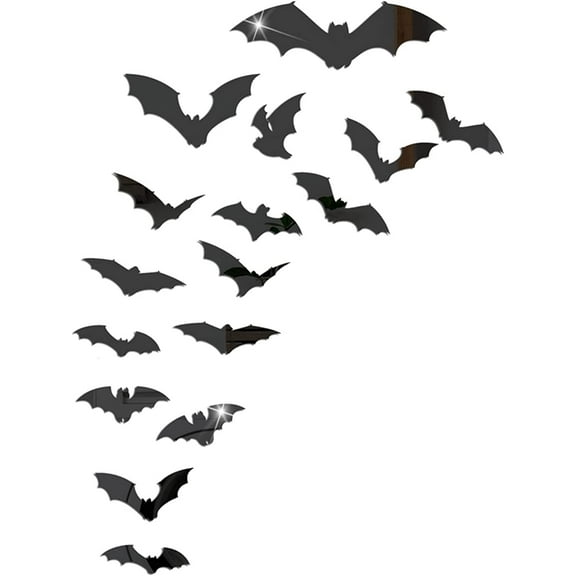Bats Acrylic Mirror Sticker Black Wall Decal Decoration Removable Self-Adhesive Waterproof