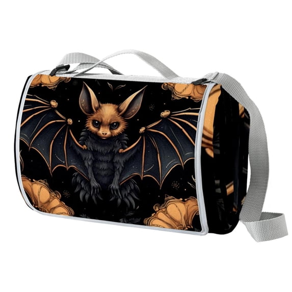 Bats Canvas Picnic Mat - Waterproof Beach Blanket for Outdoor Travel and Camping - Portable Lightweight Mat with Carrying Strap for Picnics, Hiking, and BBQs