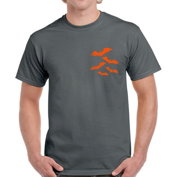 Bats Distressed Orange Top Halloween Gift Shirt for Men - S M L XL 2XL 3XL 4XL 5XL Happy Halloween Graphic Tee - Funny Scary Holiday Tee T-Shirt Mens
