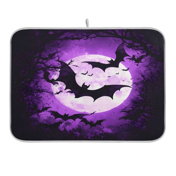 Bats Flying under Purple Moon Dish Drying Mat for Kitchen Counter 16x18 In Absorbent Microfiber Reversible Mats Dish Drainer Protector Rack Pad for Coffee Bar Table