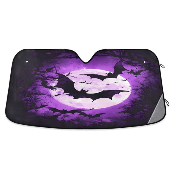 Bats Flying under Purple Moon Car Windshield Sun Shade Foldable Car Front Window Visor Heat and UV Protection 53x23.5