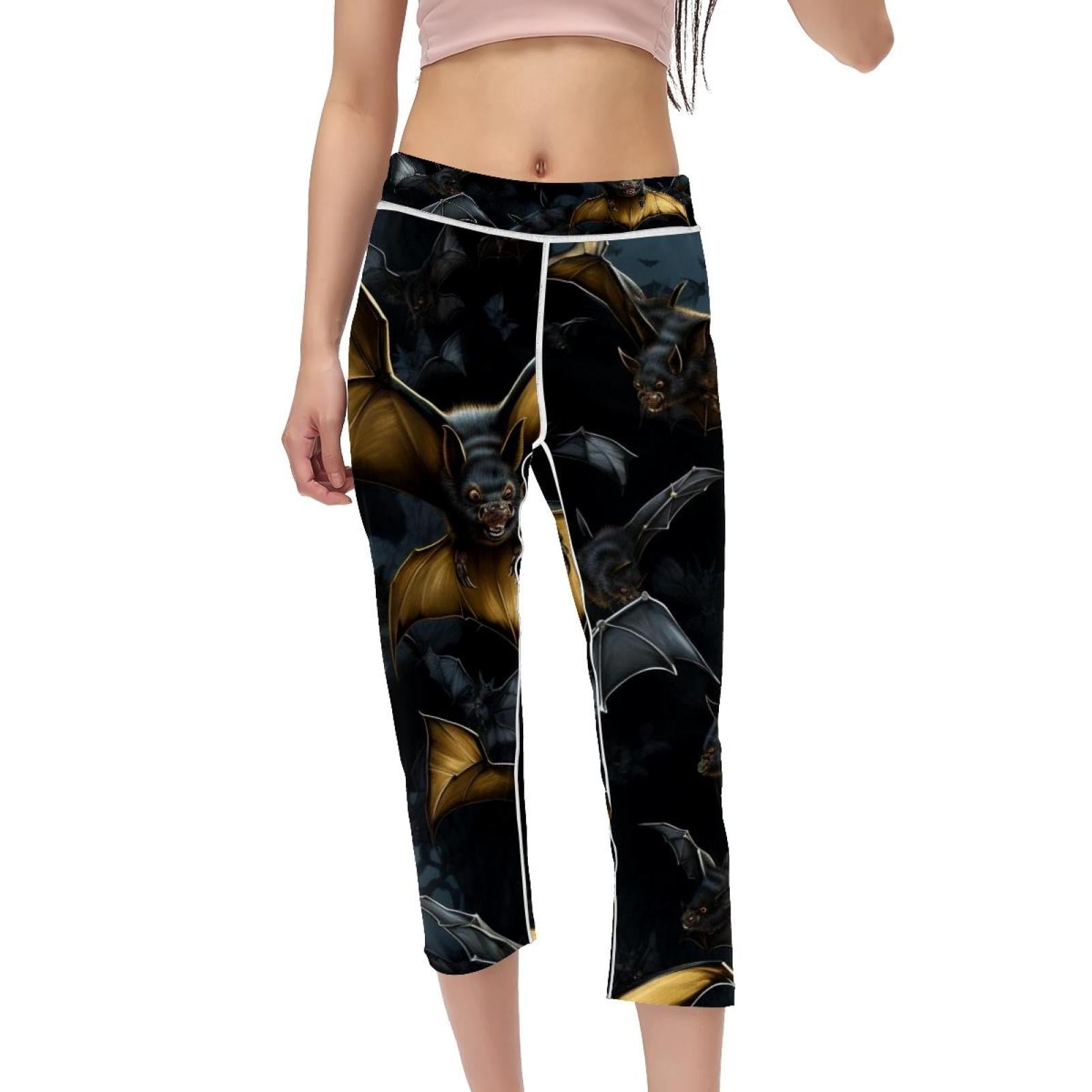 Bats High Waist Capris Compression Leggings for Women, Not SeeThrough