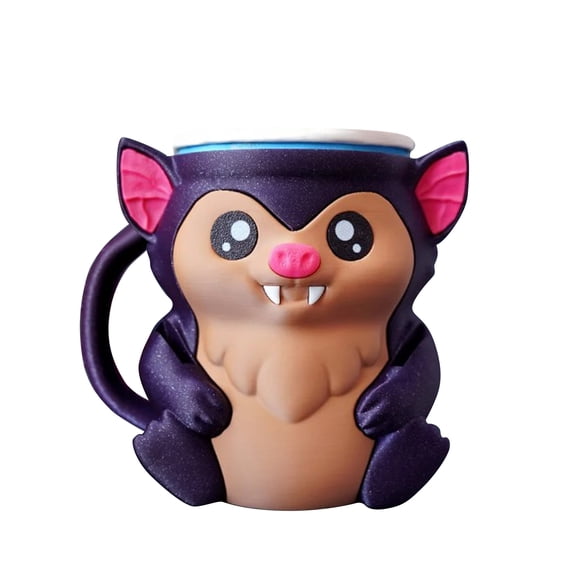 Bats Ice Cream Cup Holder 3D Printed With Handle And Snack Drawer Cute Practical Design, Adorable Bat Shape With Big Eyes Keeps Hands Warm While Maintaining Perfect Cold For Ice