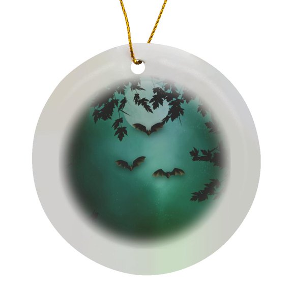 3drose, Bats in Front of Full Moon, Circle Porcelain Ornament