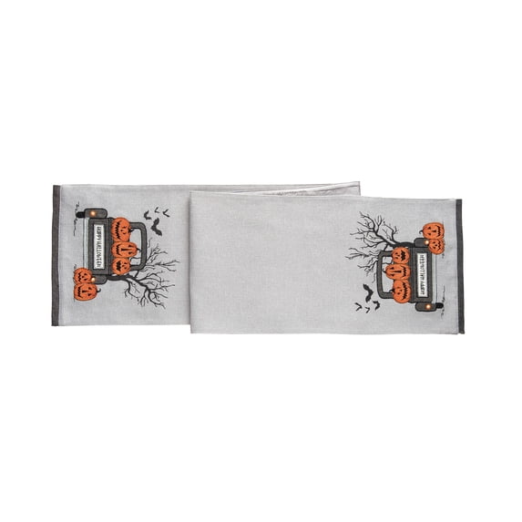 Bats & Jack-O-Lantern Pumpkins "Happy Halloween" Cotton Table Runner 13" x 72"