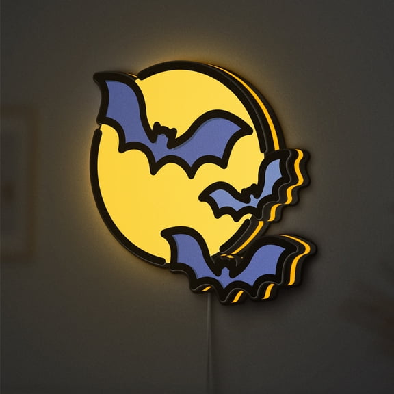 Bats LED Lightbox - Halloween Spooky Moon Theme Decor, Custom Led Sign for Home Office Shop Decor (Height 20 inch, 50cm)
