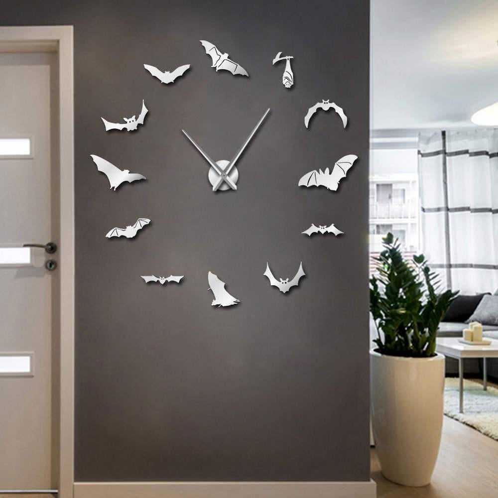 Bats Large Wall Clocks Modern Design Halloween Home Decor DIY Frameless ...