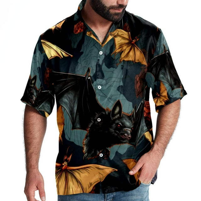 Bats Men's Casual Printed Button Down Short Sleeve Beach Shirts ...