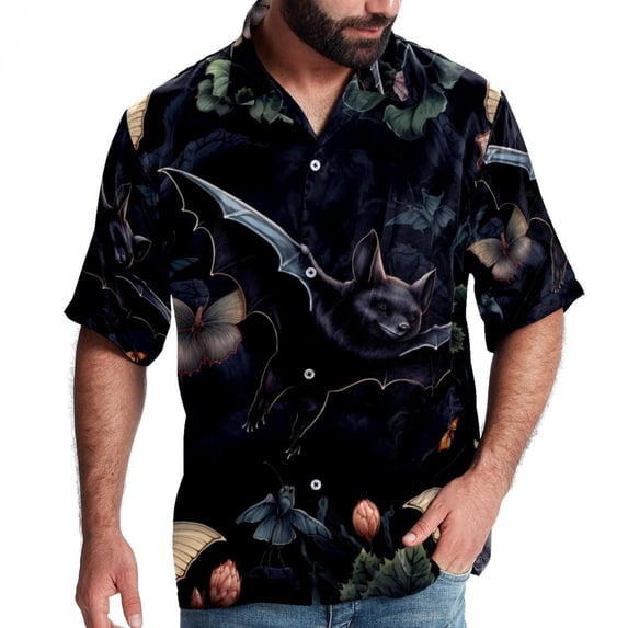 Bats Men's Casual Printed Button Down Short Sleeve Spread Collar Beach Shirts for Summer, Unisex