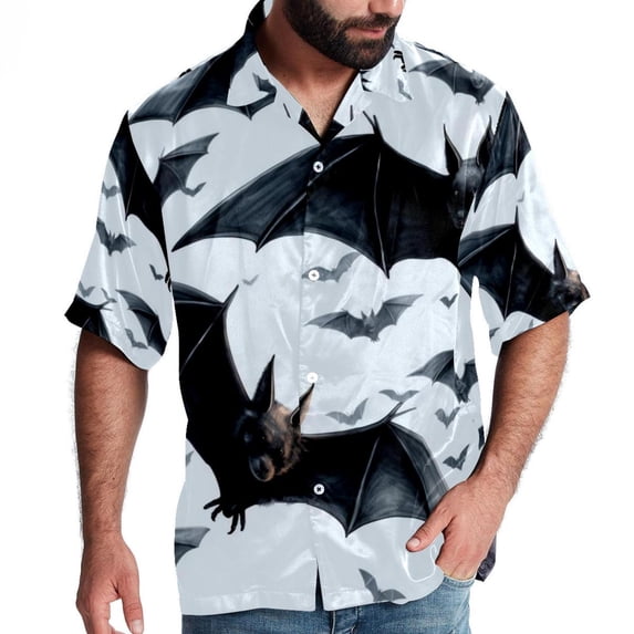 Bats Men's Casual Spread Collar Hawaiian Short Sleeve Button Down Summer Beach Tops