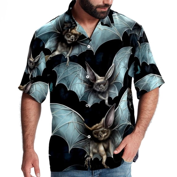 Bats Men's Poplin Casual Printed Button Down Short Sleeve Summer Beach Shirts Unisex