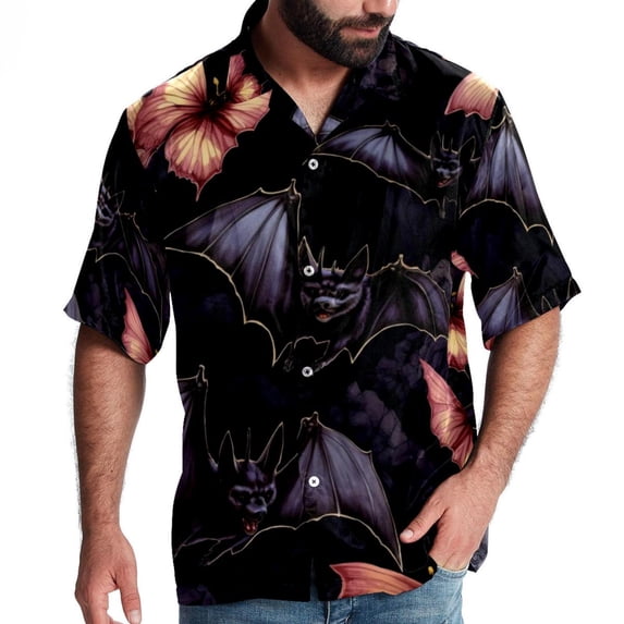 Bats Men's Short Sleeve Beach Shirts, Casual Printed Button Down Poplin Shirt Summer.