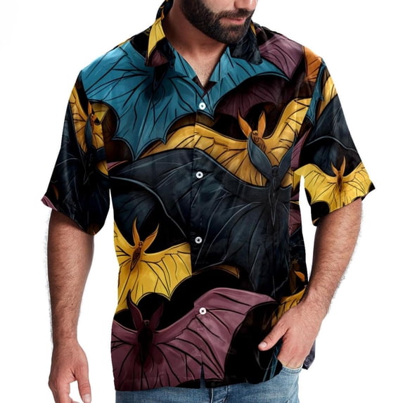 Bats Men's Short Sleeve Beach Shirts, Casual Printed Button Down Poplin Shirt Summer.