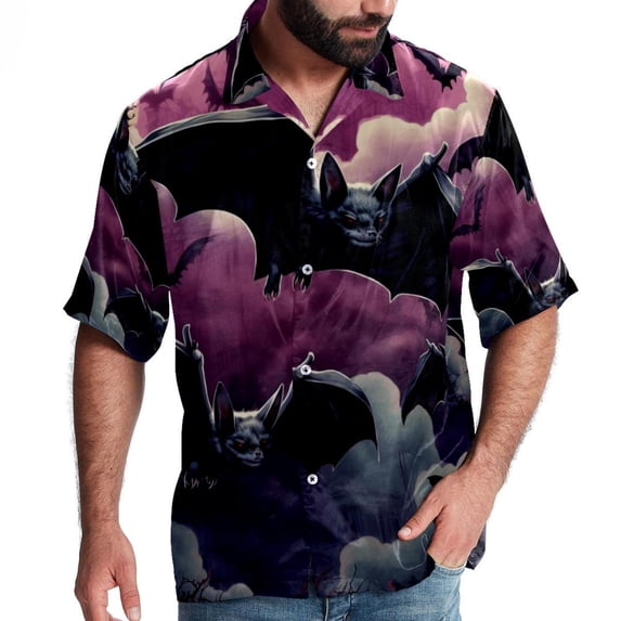 Bats Men's Short Sleeve Button Down Spread Collar Beach Shirts