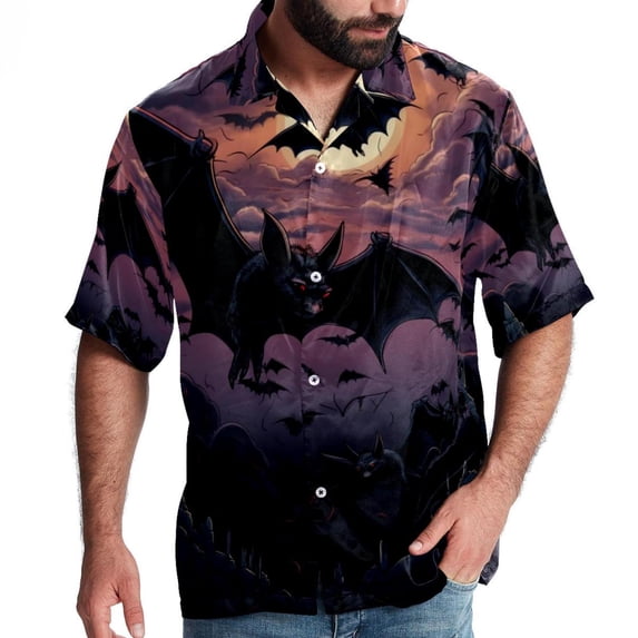 Bats Men's Short Sleeve Casual Printed Button Down Beach Shirt - Summer Hawaiian Top