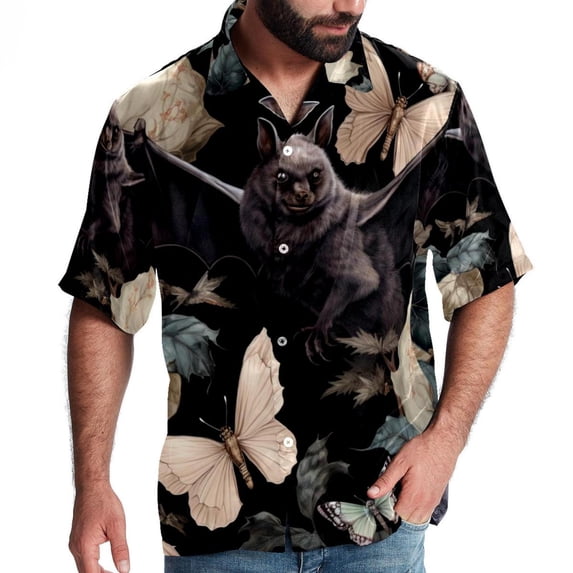 Bats Men's Short Sleeve Hawaiian Poplin Shirt - Casual Printed Button Down Summer Beach Shirt for Men