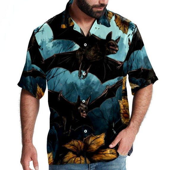 Bats Men's Short Sleeve Poplin Beach Shirts, Casual Printed Button Down Summer Hawaiian Shirt - Unisex