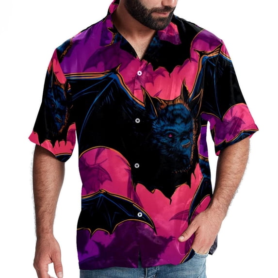Bats Men's Short Sleeve Poplin Shirt, Button Down Casual Summer Beach Printed Unisex Shirt