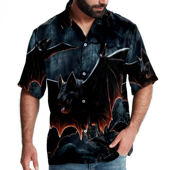 Bats Men's Short Sleeve Poplin Shirt, Casual Printed Button Down Summer Beach Shirt - Unisex