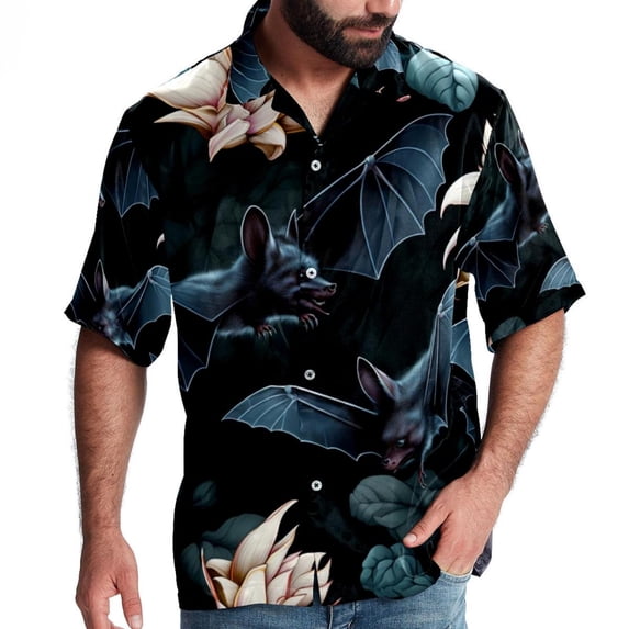 Bats Men's Short Sleeve Shirts with Spread Collar Tops, Casual Printed Poplin Shirt, Button Down Short Summer Beach Shirts - Unisex