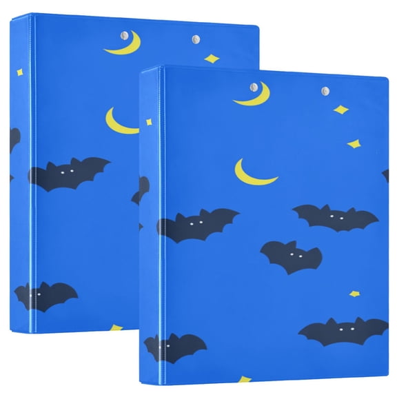 Bats Moons and Stars 12.4x10.6in PVC Round Ring Binders, 2-Pack, D-Ring 3-Hole, Metal Clip