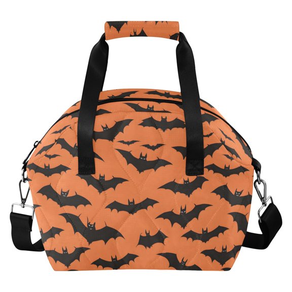 Bats Pattern Women Lunch Bag Quilted Insulated Water Resistant Tote for Work and Picnic