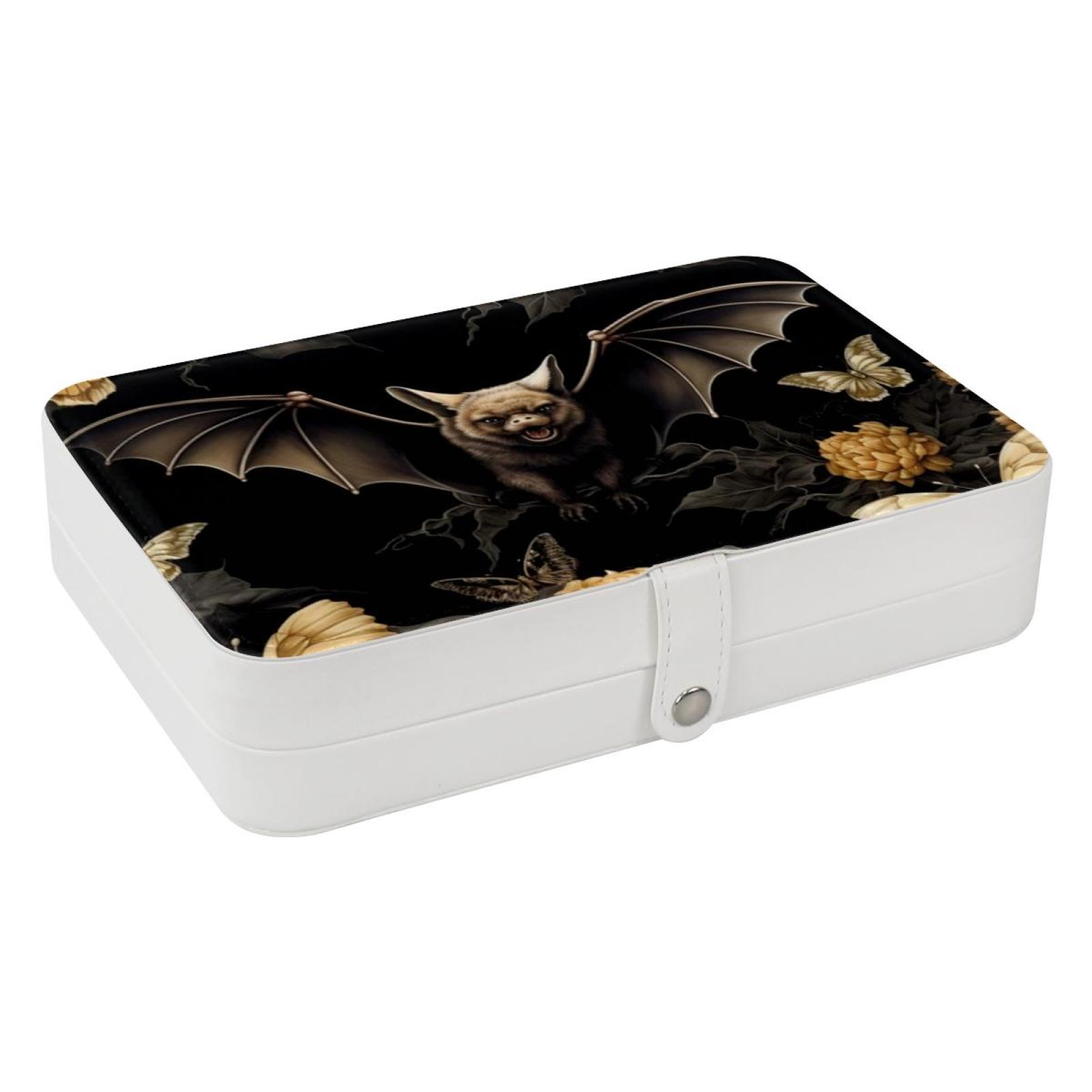 Bats Portable PU Leather Necklace Holder with Removable Compartment