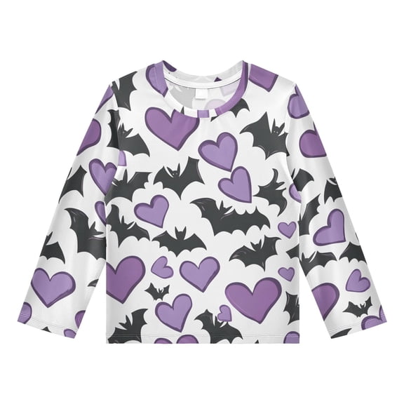 Bats Purple Hearts Pattern Boys' Rash Guard Shirts UPF 50 Plus Sun Protection Short Sleeve Swim Tees 3T