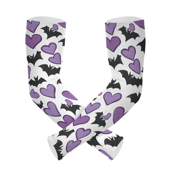 Bats Purple Hearts Pattern UV Protection Cooling Arm Sleeves, Compression Sun Sleeves for Men Women Sports