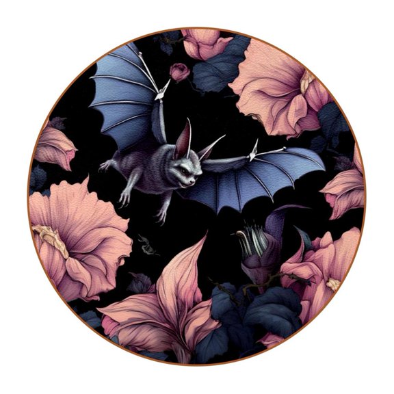 Bats Round Car Coasters (6PCS) Microfiber Leather, 11x11 cm/4.3x4.3 in, Drink Cup Holder Mats for Car, Absorbent Car Accessories, Set of 6 Car Coasters