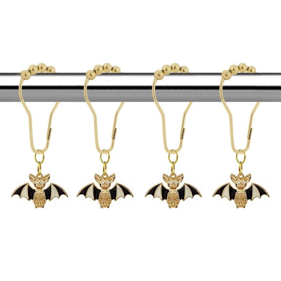 Bats Shower Curtain Hooks Set of 12 for Halloween Party Supplies Haunted House Decoration, Metal Stainless Steel Rustproof Gold Shower Curtain Hooks Rings (Gold)