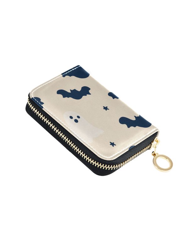 Bats Stars Specters Halloween Women's Credit Card Holder PU Leather Zipper Wallet RFID Blocking