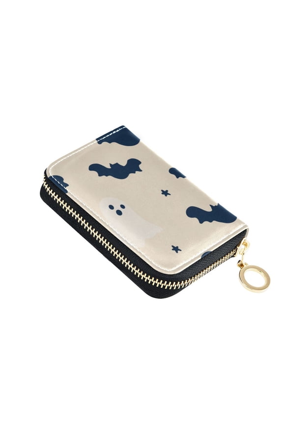 Bats Stars Specters Halloween Women's Credit Card Holder PU Leather Zipper Wallet RFID Blocking
