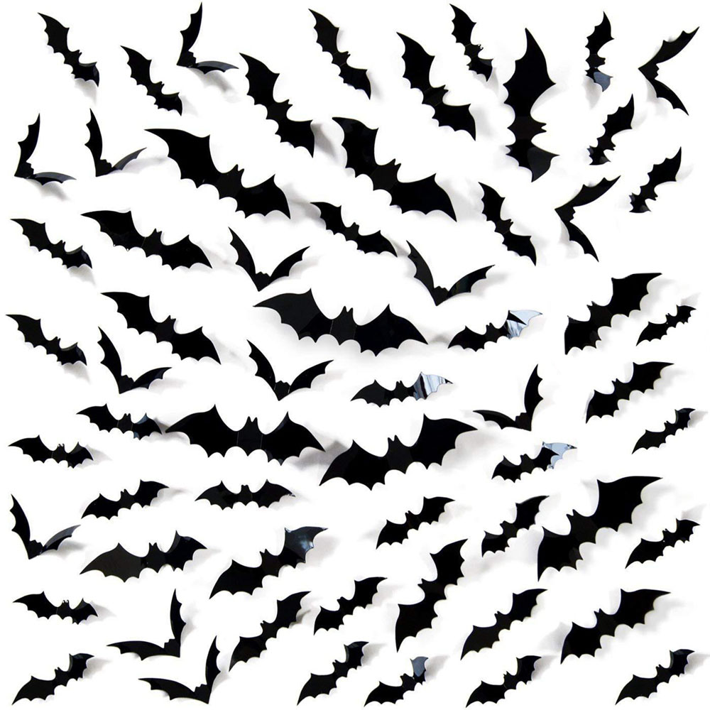 Bats Wall Decor,120 Pcs 3D Bat Halloween Decoration Stickers for Home Decor 4 Size Waterproof Black Spooky Bats for Room Decor