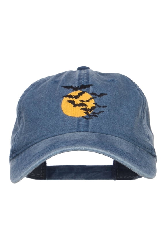 Bats and Moon Halloween Embroidered Washed Cap - Navy OSFM