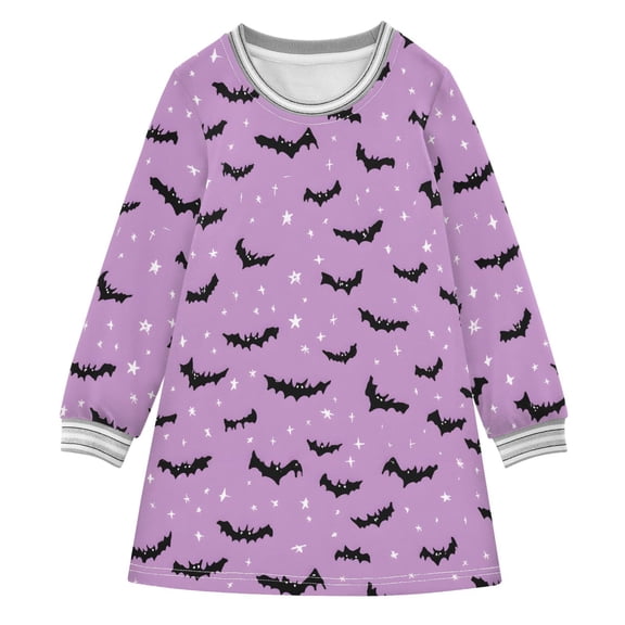 Bats and Stars Girls'long-sleeved dress Thickened A-dress Warm Dress Basic Shirt Party Dresses