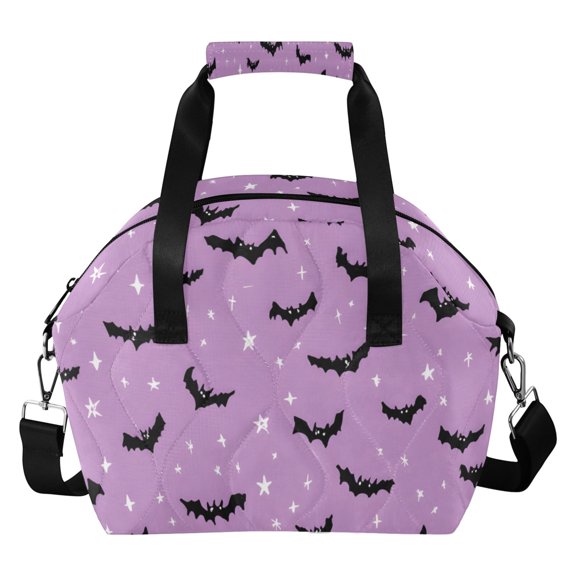 Bats and Stars Women Lunch Bag Quilted Insulated Water Resistant Tote for Work and Picnic