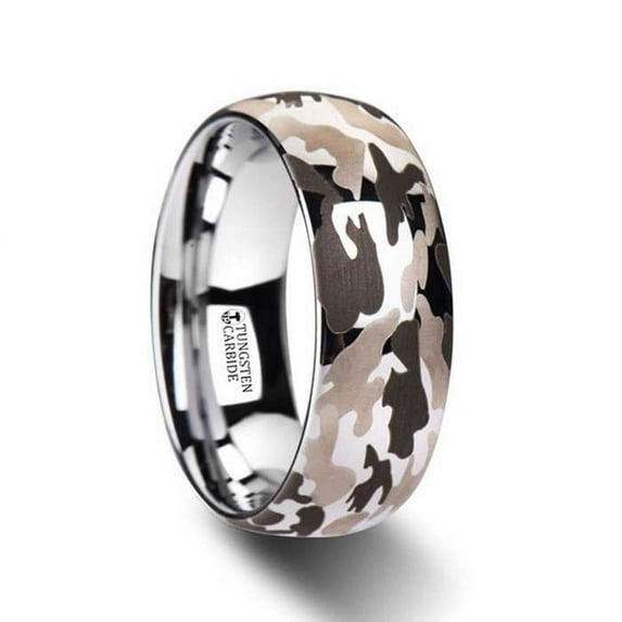 Battalion Domed Tungsten Carbide Ring With Laser Engraved Camo Pattern 10mm