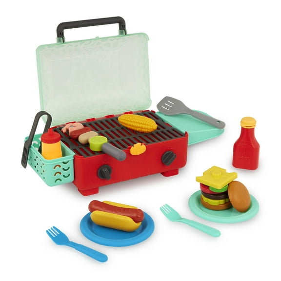 Battat Cook n Go BBQ Set with Plastic Play Food and Toy Utensils, Toddler and Preschool Toys
