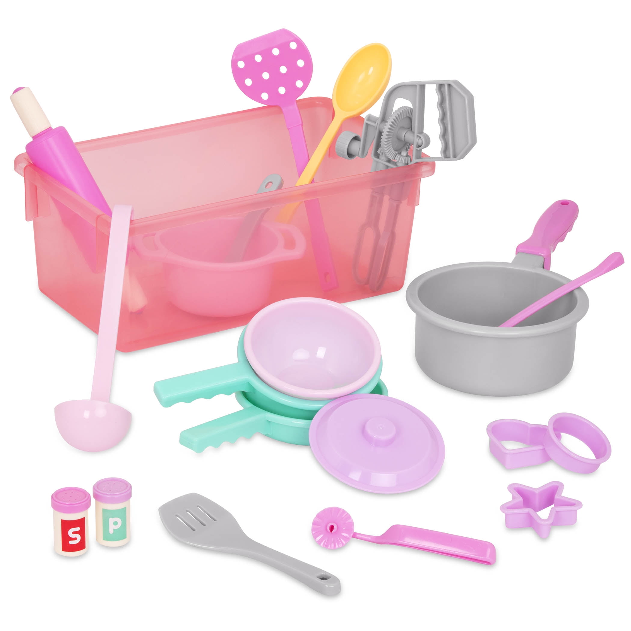 Battat Dinner for Eight Cookware Cooking Plastic Playset with 21 pcs, Toddler and Preschool Toys