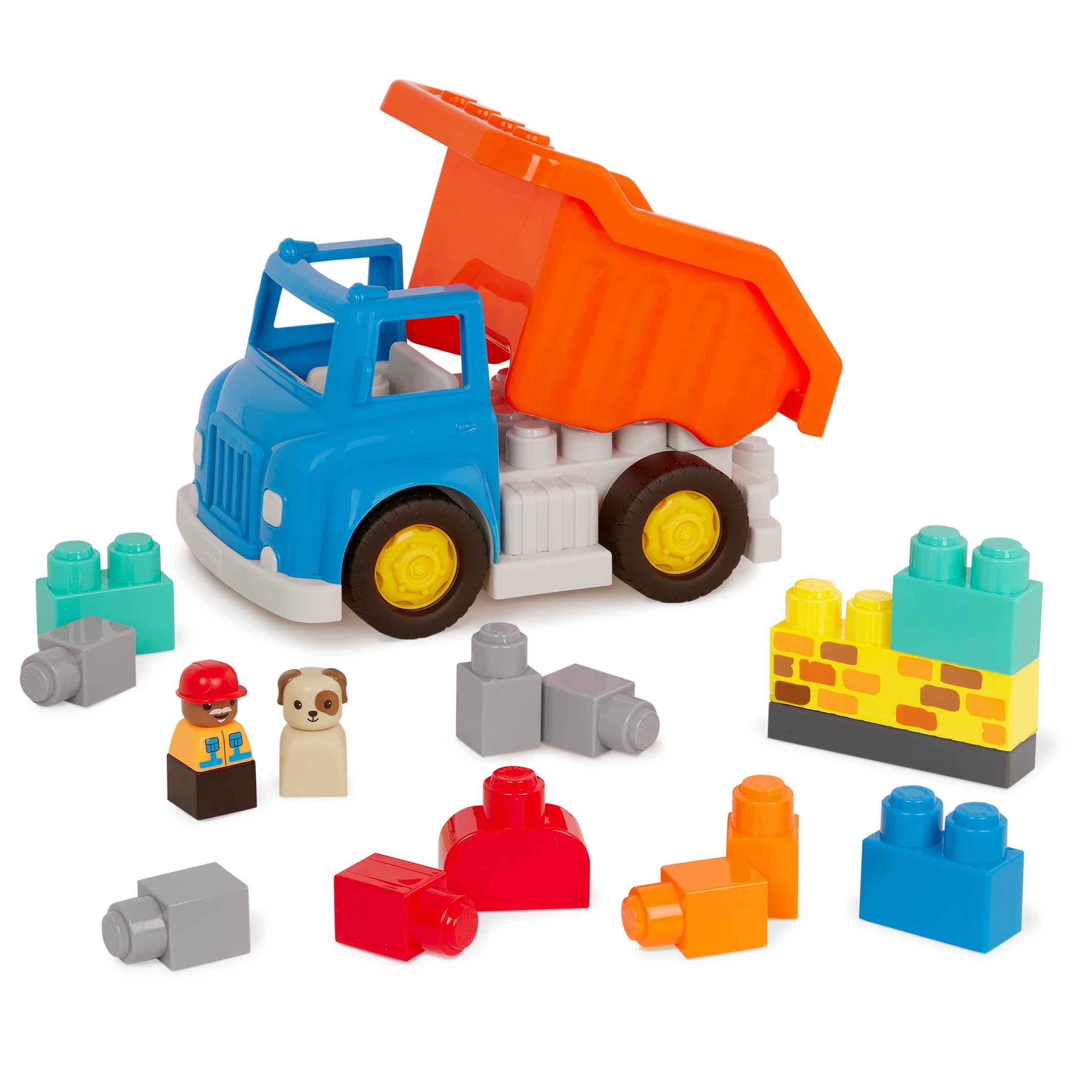 Battat Dump Truck Toy Vehicle with 13 Blocks and 2 Figurines, Toddler and Preschool Toys