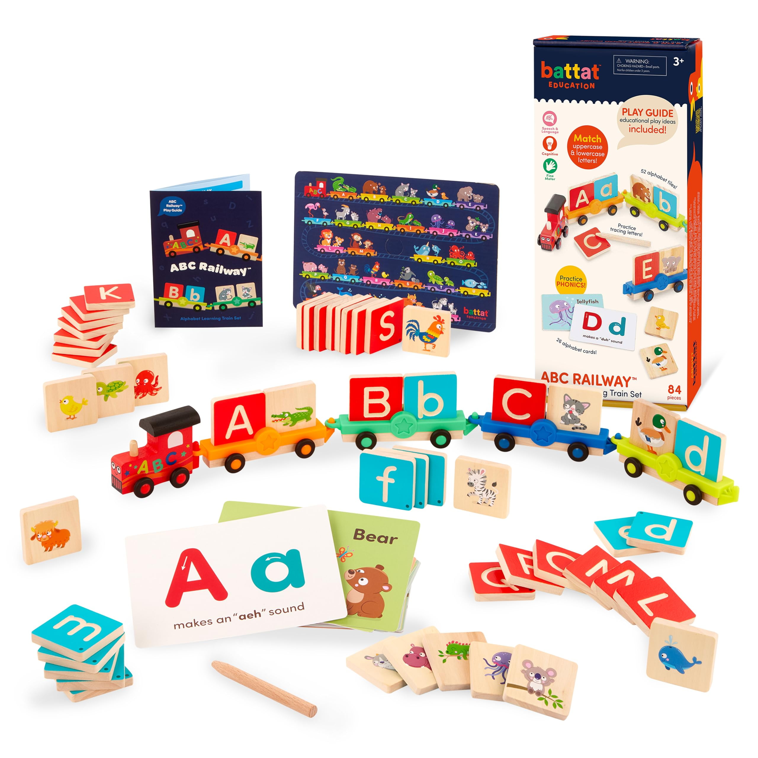 Battat Education – Wooden Letter Train Set – Alphabet Toy Train – Letter Train – ABC Train Toy – 3 Years + – 84 Pieces