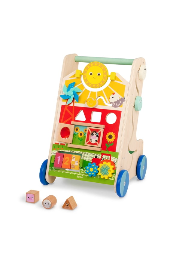 Farm Footsteps Wooden Activity Walker 19.61 in with 3 Shapes, Baby and Toddler Toys