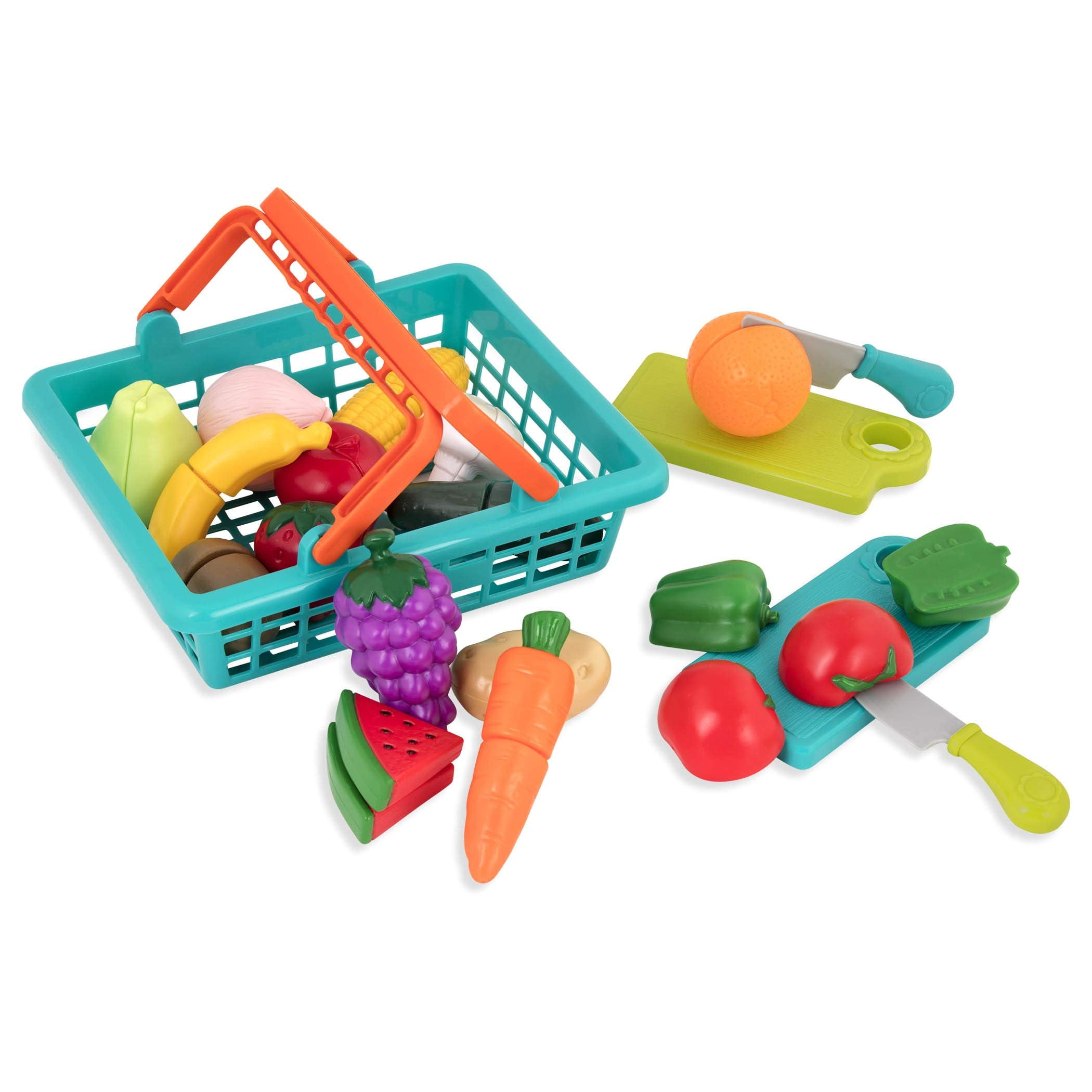 Battat Farmers Market Basket Toy Set Pretend Play Food with