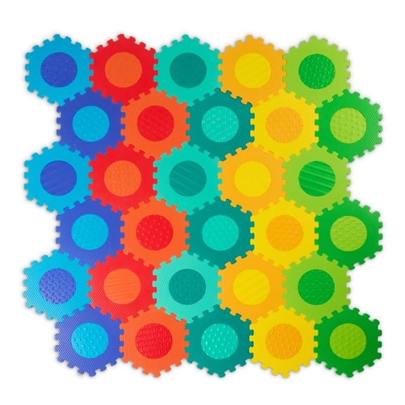 Battat Honeycomb Dots Sensory Foam Play Mat with Interlocking Tiles for Newborns +