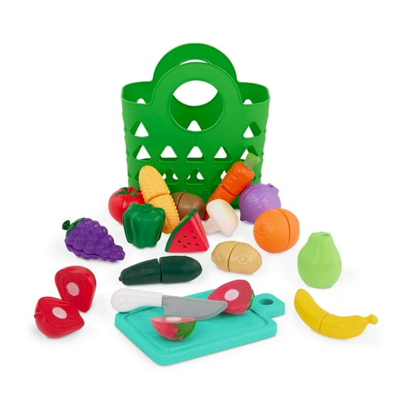 Battat Market Chop & Prep Plastic Set with Multicolor Play Food Board and Knife, Toddler and Preschool Toys