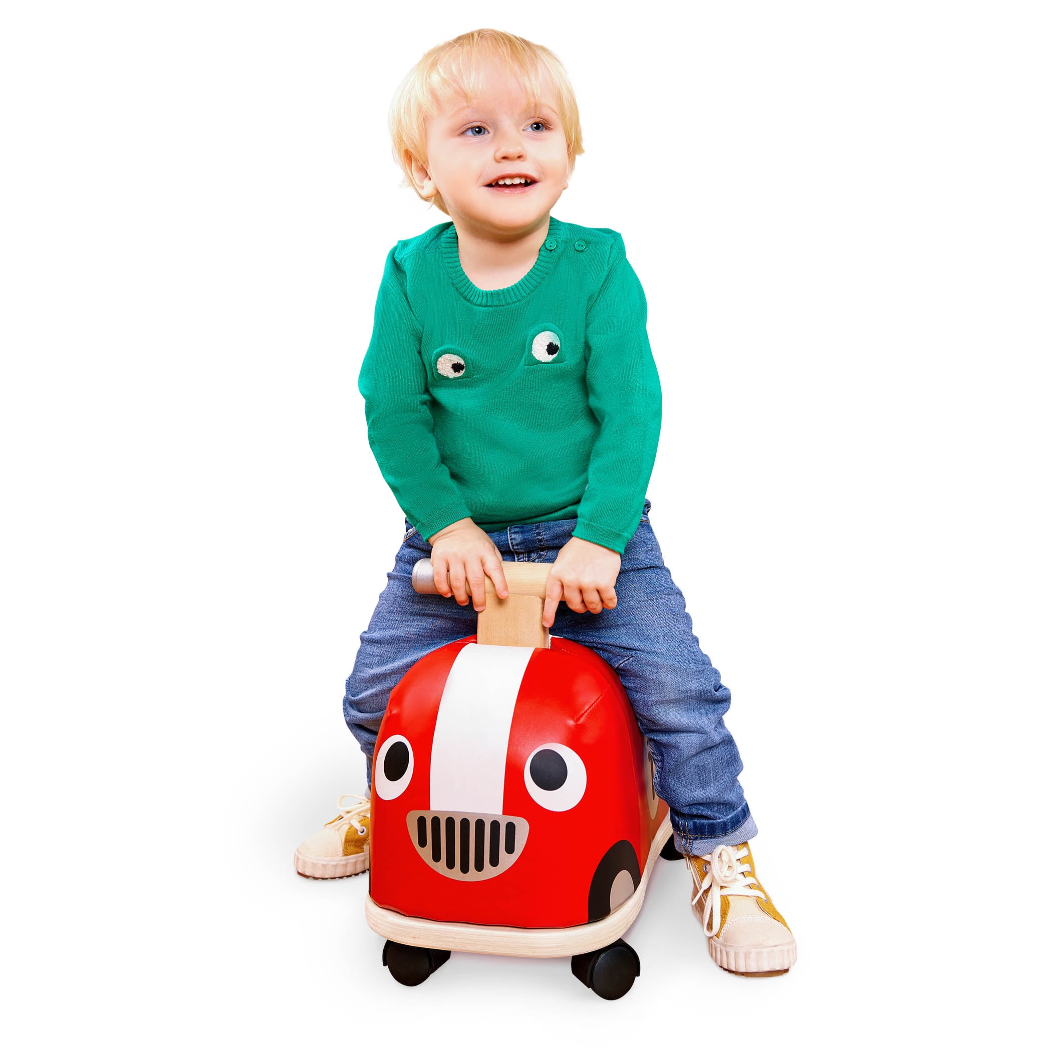 Red Wooden Handle Soft Body Push Ride-On Car