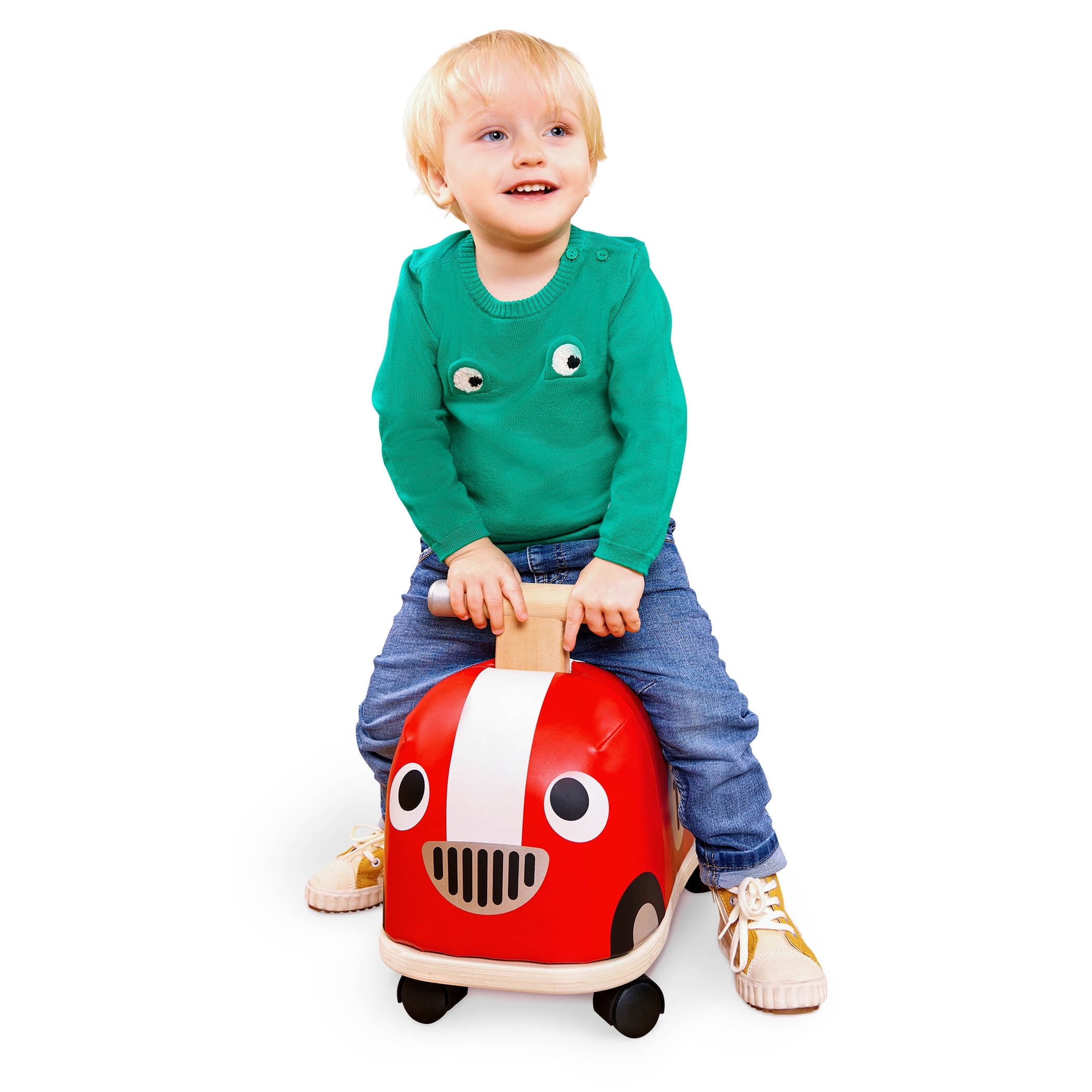 Red Wooden Handle Soft Body Push Ride-On Car