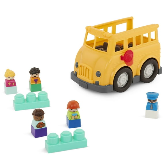 Battat School Bus Toy Vehicle with 2 Blocks and 5 Figurines Bus Play Vehicles, Toddler and Preschool Toys