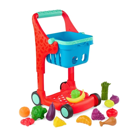 Battat Shop n Stroll Shopping Cart & Grocery Supermarket Plastic Playset with Pretend Food for 2 Years +